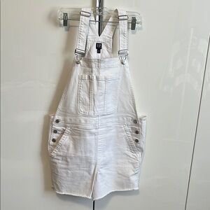 GAP Women's Oversize White Denim Overalls Raw Hem, Size L